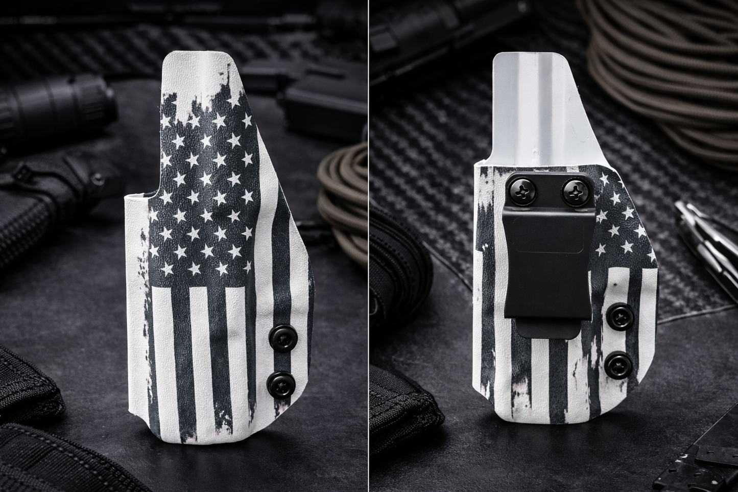 The Defender — Distressed Black & White Flag Holster